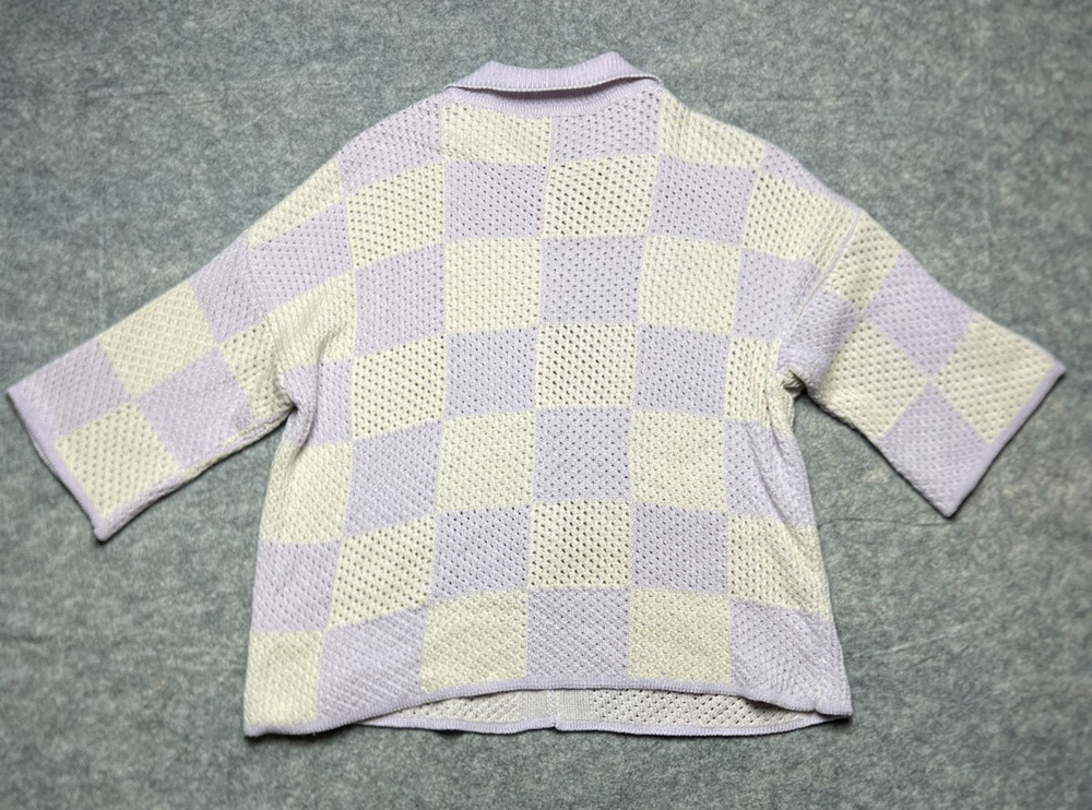 ASOS Design Crochet Knitted Collared Shirt Violet Purple Size US8 Checkerboard